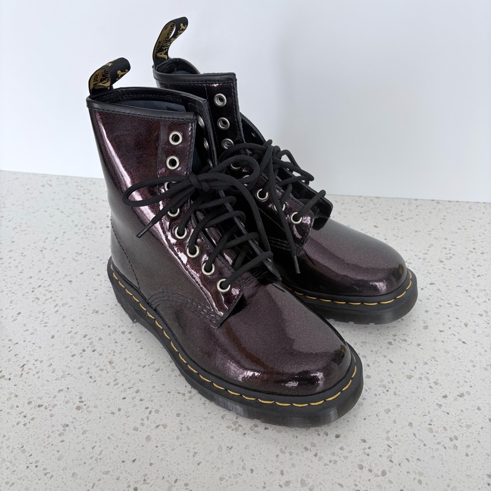 Dr. Martens Women's Shiny Burgundy 1460 Lace-Up Ankle Boots - Picture 7 of 12